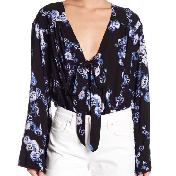 NWT Free People Floral Bell Sleeve Bodysuit - Picture 3 of 7